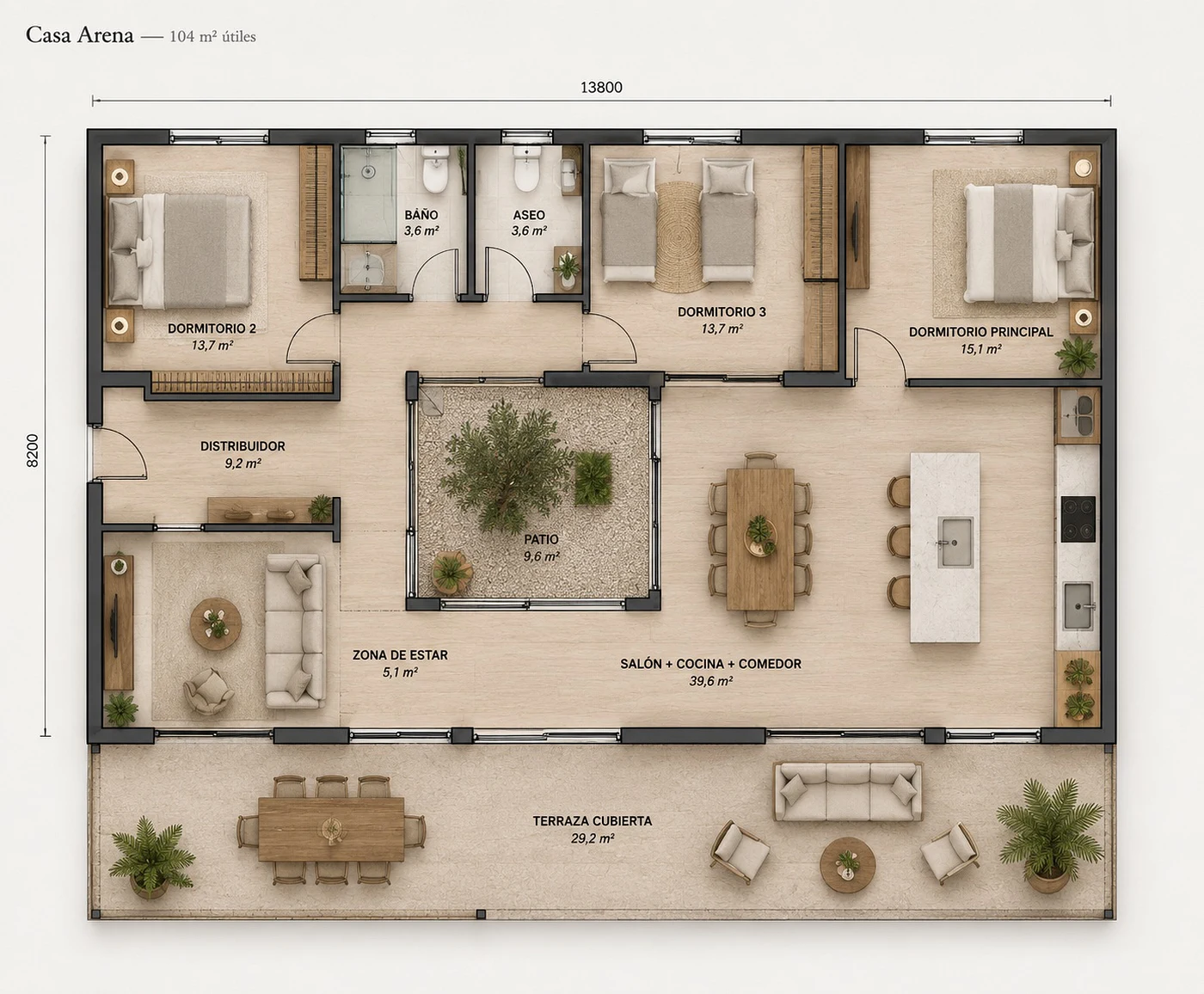 Casa Arena, plano con superficies por estancia