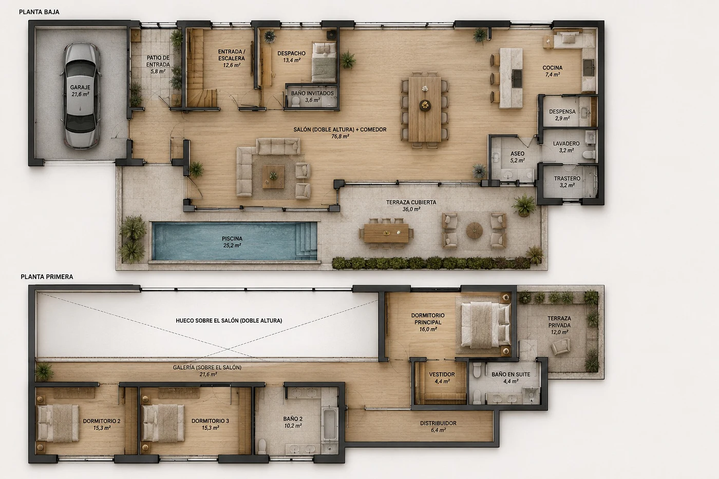 Casa Luz, plano con superficies por estancia